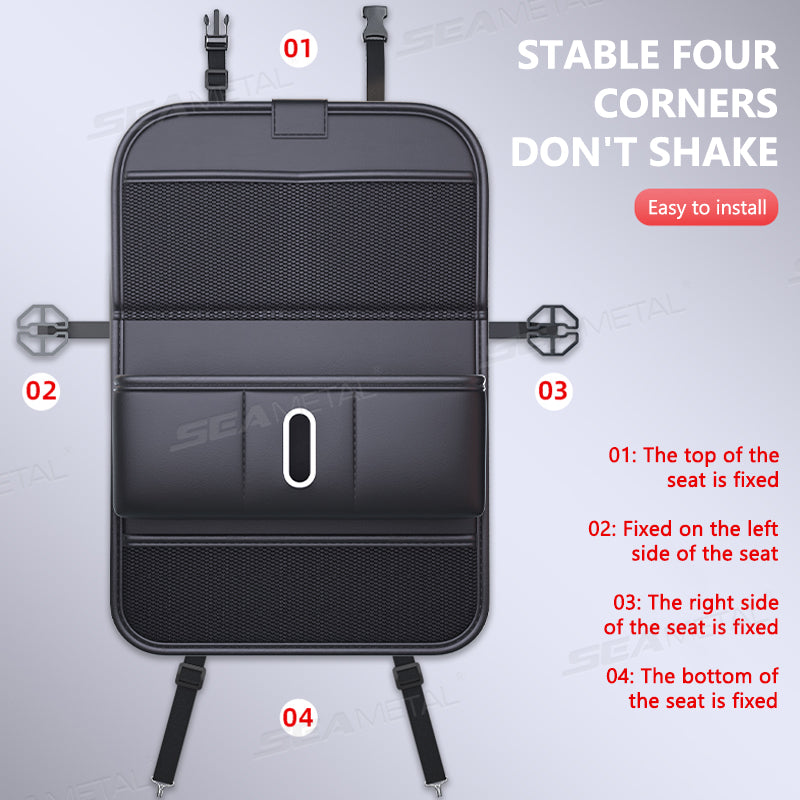 SEAMETAL PU Leather Car Seat Back Organizer with Foldable Dining Table