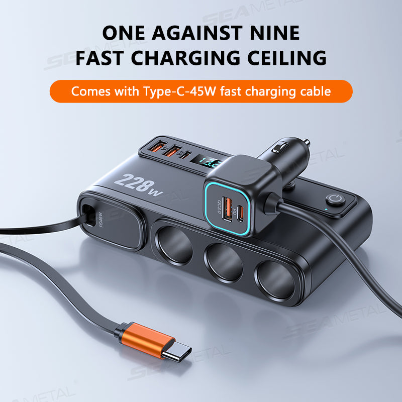 3 socket cigarette lighter splitter 7 in 1 Splitter, Car Charger Adapter, Type-C QC3.0 PD 30W Charging, Dual USB Charging Ports, Independent Switches, LED There might be a slight error due to manual measurement Quick Charge 3.0 Cigarette Lighter