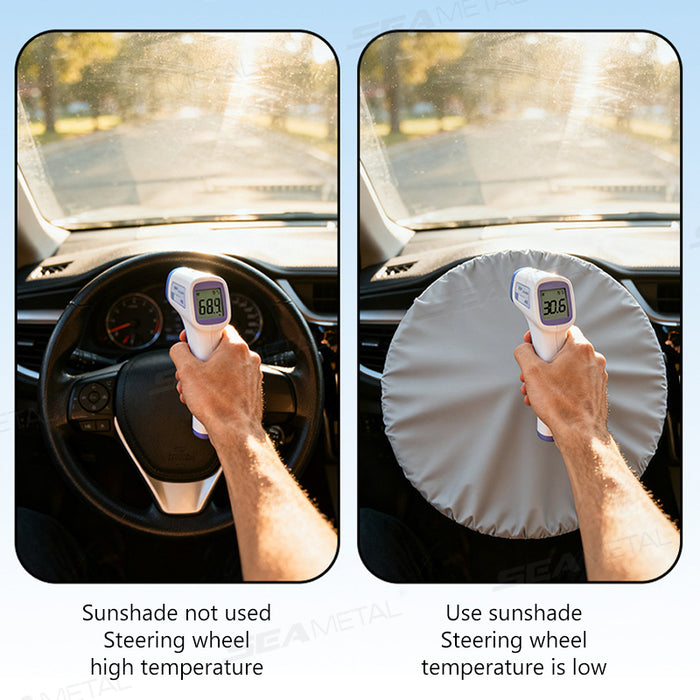 Car Steering Wheel Sunshade Silver Coated Thermal Heat Shield Cover Universal 42cm