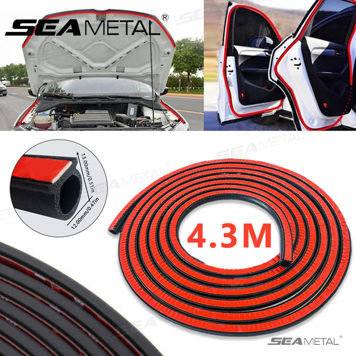 Big D-Shape Car Rubber Seal Strip 13x12mm Hollow Soundproof Weatherstrip for Engine Hood Trunk Door 4.3M