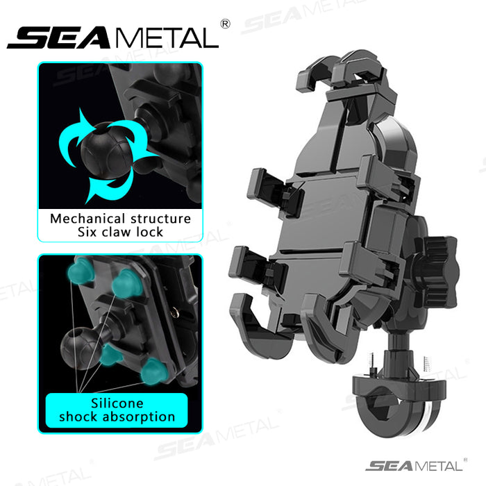 SEAMETAL Motorcycle Phone Holder with Shock Absorber Bicycle Handlebar Rearview Mirror Mount
