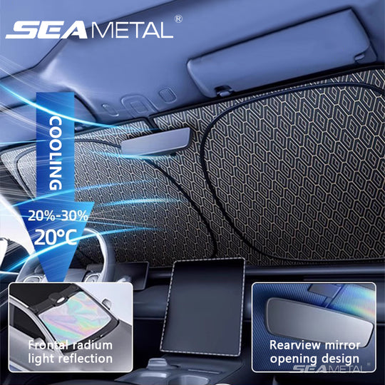 SEAMETAL Car Sun Shade Front Windscreen Laser Sunshade Cover Foldable Sun Protection Heat Insulation Visor Cover
