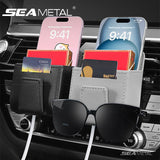 SEAMETAL Car Air Vent Pouch Leather Sunglass Case Multifunctional Storage Container For Smart Phone Pen Glasses Auto Accessories