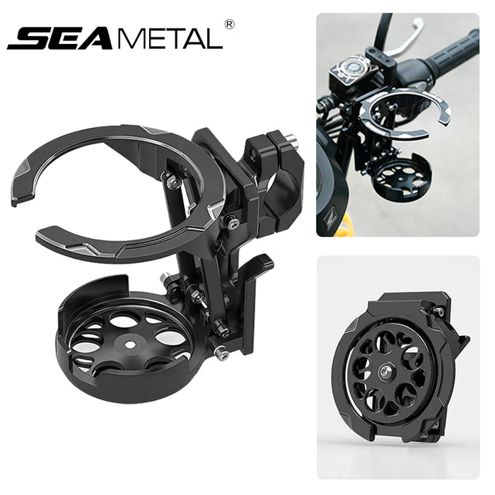 SEAMETAL Foldable Turntable Motorcycle Cup Holder CNC Metal Anti-Vibration Water Cup Bracket Kettle Holder Modified