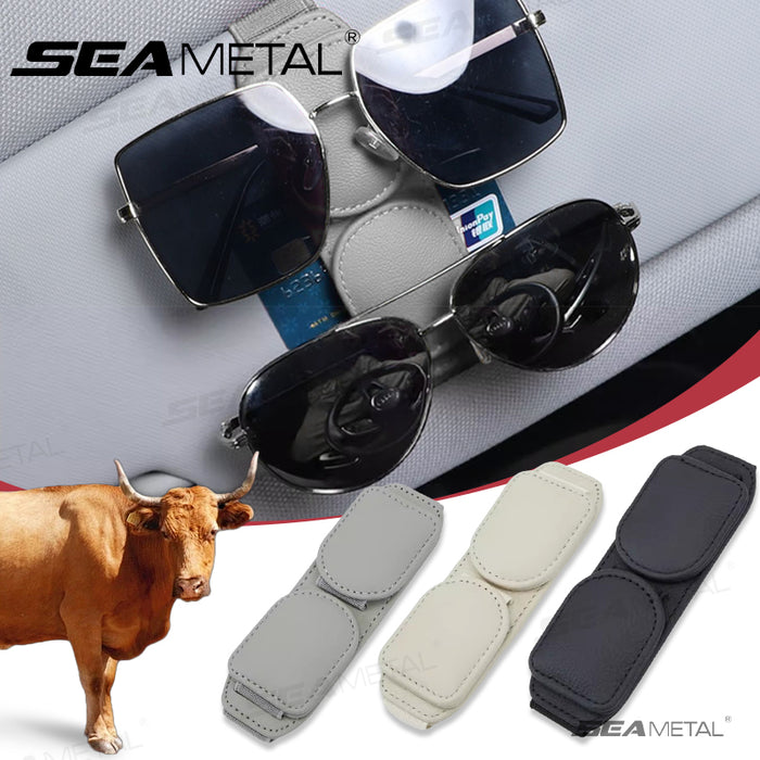 SEAMETAL Car Glasses Clip Leather Card Holder Magnetic Sun Visor Organizer