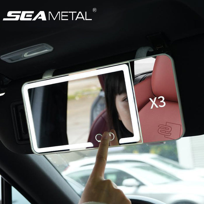 SEAMETAL Car Interior Mirrors Sun Visor Plate LED HD Makeup Mirror with 3X Magnifying 3 Color Light
