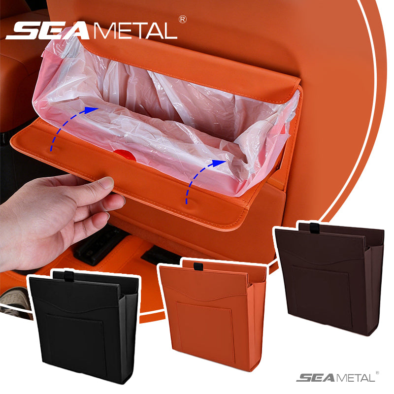 SEAMETAL Leather Car Trash Can Magnetic Seat Back Hanging Hidden Storage Bag Vehicle Interior Organizer Creative Car Accessories