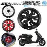 SEAMETAL Scooter Fan Cover with Open Spoke Pattern, Circular Bolt-On Frame and Rotating Center in Three Finishes
