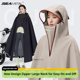 SEAMETAL Scooter Rain Poncho with Hood, Clear Face Panel and Front Zipper Opening, Khaki or Black in Marked Size 5XL