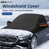 SEAMETAL Car Windshield Snow Cover with Quilted Surface, Mirror Pockets and Securing Straps, Non-Magnetic Black Version