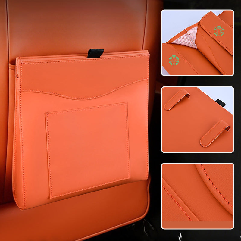 SEAMETAL Leather Car Trash Can Magnetic Seat Back Hanging Hidden Storage Bag Vehicle Interior Organizer Creative Car Accessories