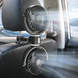 SEAMETAL Dual Head Car Fan Rotatable Rear Seat Dual Fan USB Rechargeable 3-Speed Adjustable Air Cooling Fan