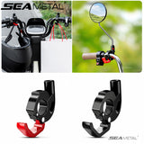 SEAMETAL Motorcycle Handlebar Hook with Folding Lower Hanger, Split Clamp and Upper Mirror Accessory Mounting Socket