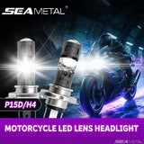 SEAMETAL Motorcycle LED Headlight Bulb with H4 or P15D Base, Compact Metal Body and White Light, Single Replacement