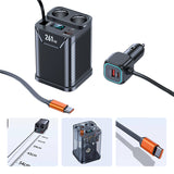 SEAMETAL 7 in 1 261W Car Charger Adapter PD USB Socket Cigarette Lighter Splitter Fast Charge With LED Voltmeter DC Outlet 24V/12V