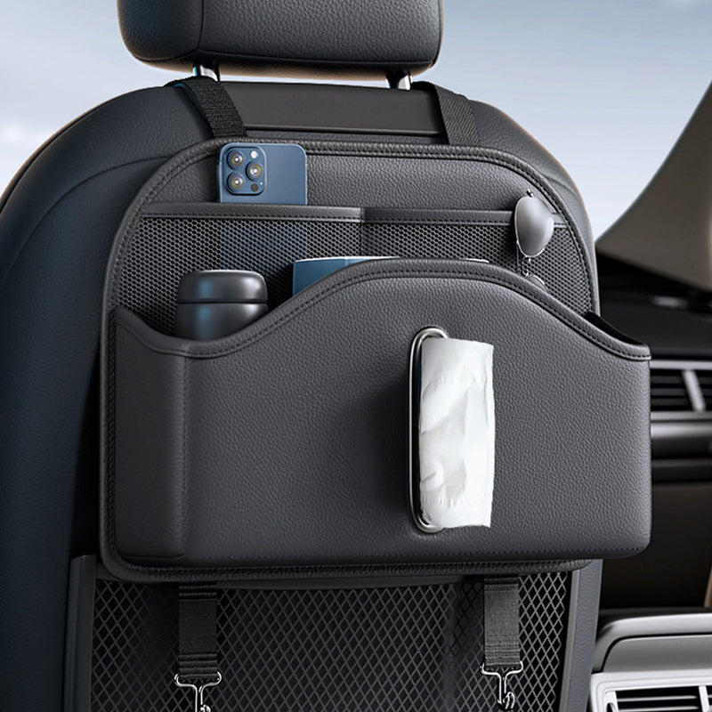 SEAMETAL PU Leather Car Seat Back Organizer Multifunctional Backrest Suspension Storage Bag With Tissue Box