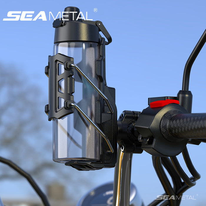 SEAMETAL Universal Bike Motorcycle Water Bottle Holder Adjustable Handlebar Cup Cage for MTB Road Cycling ADV Motorcycle Durable