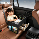 SEAMETAL Kids Car Travel Activity Tray with Raised Sides, Foldable Panels and Storage Pockets for Stationary Use
