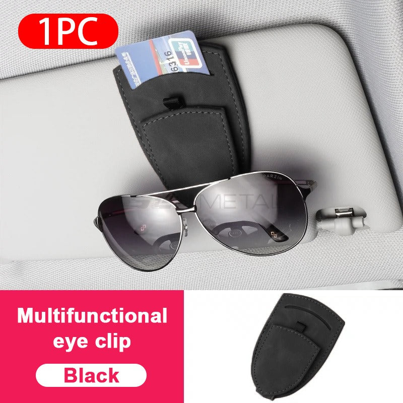 SEAMETAL Suede Car Sun Visor Glasses Case Mutifunction Car Sunglasses Clip Card Ticket Holder