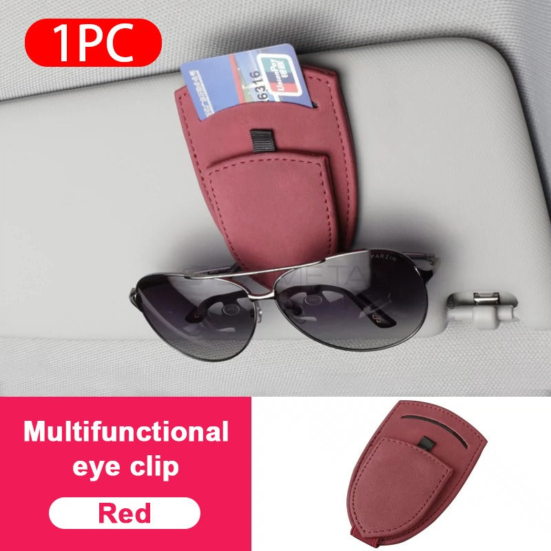 SEAMETAL Suede Car Sun Visor Glasses Case Mutifunction Car Sunglasses Clip Card Ticket Holder