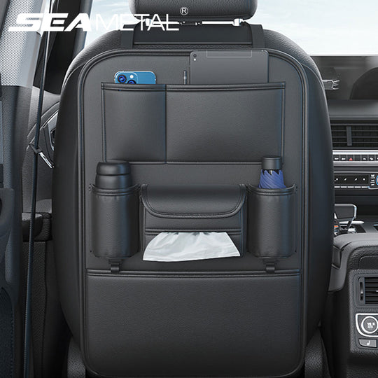Car Backseat Organizer Napa Leather Kick Mat Seat Protector with Tissue Box 1PC Black
