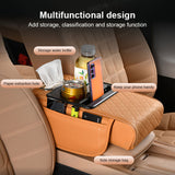 SEAMETAL Universal Fit Faux Leather Car Armrest Cushion with Tissue Box, Cup Holder