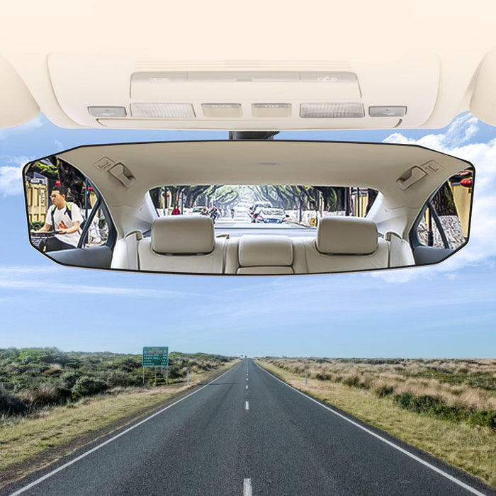 SEAMETAL Car Rearview Mirror 30CM Wide Angle Vision Snap on Rear View Mirror Universal Stable HD Glass