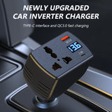 SEAMETAL 150W Car Inverter QC3.0 PD Fast Charger Car Socket Multifunctional Three Port Vehicle Power Converter Digital Display