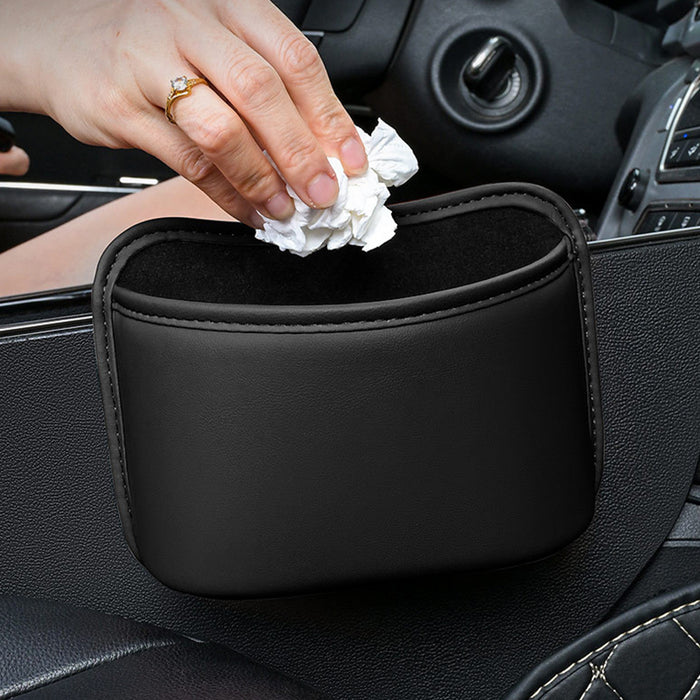 SEAMETAL Car Door Storage Box PU Leather Auto Seat Back Hanging Cup Holder Trash Can Multi-Function Car Storage Pocket Organizer