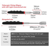 SEAMETAL Telescopic Magnetic Picker Mini Portable Magnetic Pen with Light for Picking Up Screws Nut Bolt Extendable Pickup Rod Stick