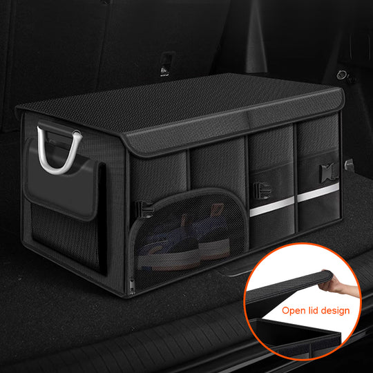 Car Trunk Organizer 72L Collapsible Storage Box with Lid Shoe Pocket Heavy Duty SUV