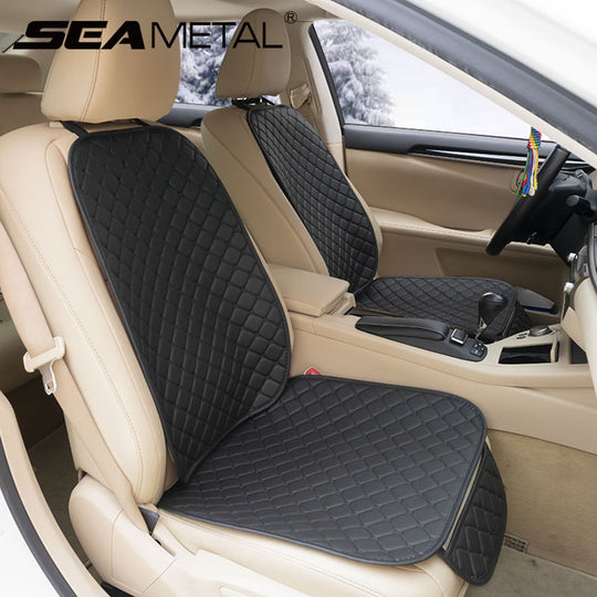 Car Seat Cover Diamond Quilted Leather Front Cushion Non-Slip Universal 1PC Black