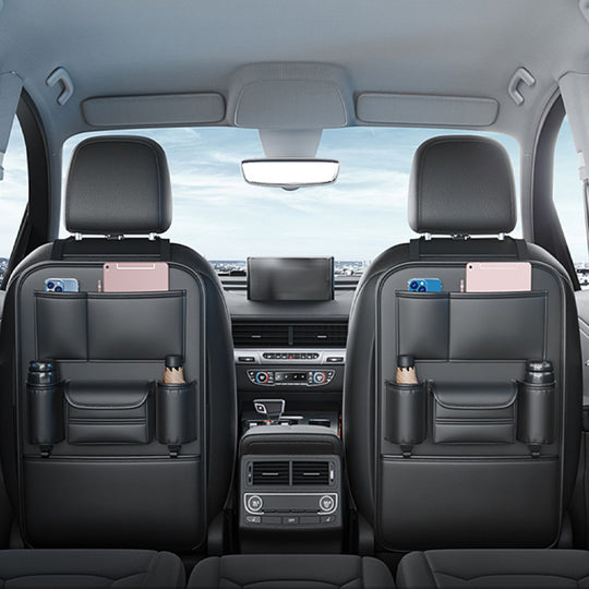 SEAMETAL Backseat Car Organizer Leather Back of Seat Car Organizers for Kids Drivers Waterproof Kick Mats