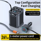 SEAMETAL 7 in 1 261W Car Charger Adapter PD USB Socket Cigarette Lighter Splitter Fast Charge With LED Voltmeter DC Outlet 24V/12V