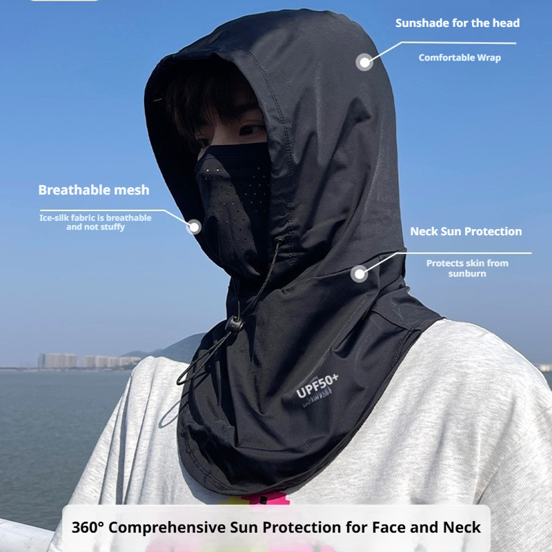 Summer Full Face Sun Protection Hat Face Mask Outdoor Hiking and Camping UV Protection Hat Neck Protection Hat Light gray