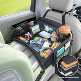 SEAMETAL Car Back Seat Tray Foldable PU Leather Organizer Raised Edges Tablet Pocket Mesh Storage Travel Desk Accessory