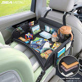 SEAMETAL Car Back Seat Tray Foldable PU Leather Organizer Raised Edges Tablet Pocket Mesh Storage Travel Desk Accessory