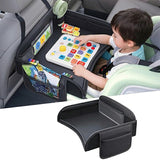 SEAMETAL Car Back Seat Tray Foldable PU Leather Organizer Raised Edges Tablet Pocket Mesh Storage Travel Desk Accessory