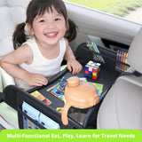 SEAMETAL Car Back Seat Tray Foldable PU Leather Organizer Raised Edges Tablet Pocket Mesh Storage Travel Desk Accessory