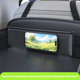 SEAMETAL Car Back Seat Tray Foldable PU Leather Organizer Raised Edges Tablet Pocket Mesh Storage Travel Desk Accessory