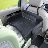 SEAMETAL Car Back Seat Tray Foldable PU Leather Organizer Raised Edges Tablet Pocket Mesh Storage Travel Desk Accessory