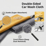 SEAMETAL Car Cleaning Towels Double Sided Suede Coral Fleece Absorbent Washable Cloth Sewn Edges Auto Detailing Tools