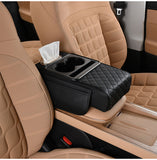 SEAMETAL Universal Fit Faux Leather Car Armrest Cushion with Tissue Box, Cup Holder