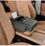 SEAMETAL Universal Fit Faux Leather Car Armrest Cushion with Tissue Box, Cup Holder