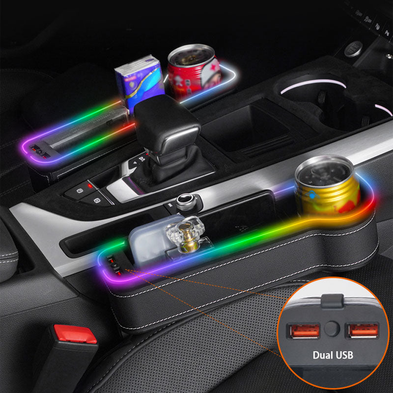 Car Seat Gap Organizer with Dual USB Charger LED Breathe Light Cup Holder