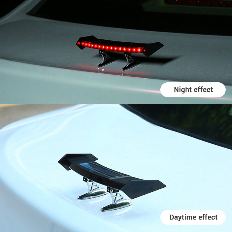 Universal Car Mini Rear Wing Spoiler LED Rear Light Solar Powered Warning  Lamp