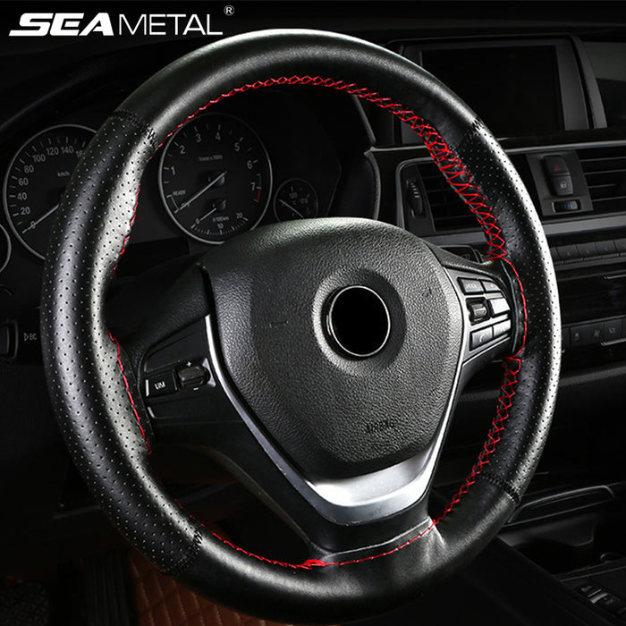 SEAMETAL Auto Leather Car Steering Cover Skidproof Braid with Needle and Thread