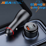 Car Charger 65W+40W PD USB Dual Charging Ports Cigarette Lighter Charger