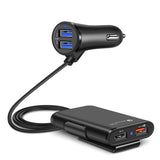 4 Multi Ports Car Charger Adapter with 5FT Cable for Back Seat Charging