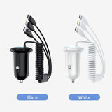USB Car Charger with Type C/IOS/Micro USB 3-in-1 Multi Charging Cable